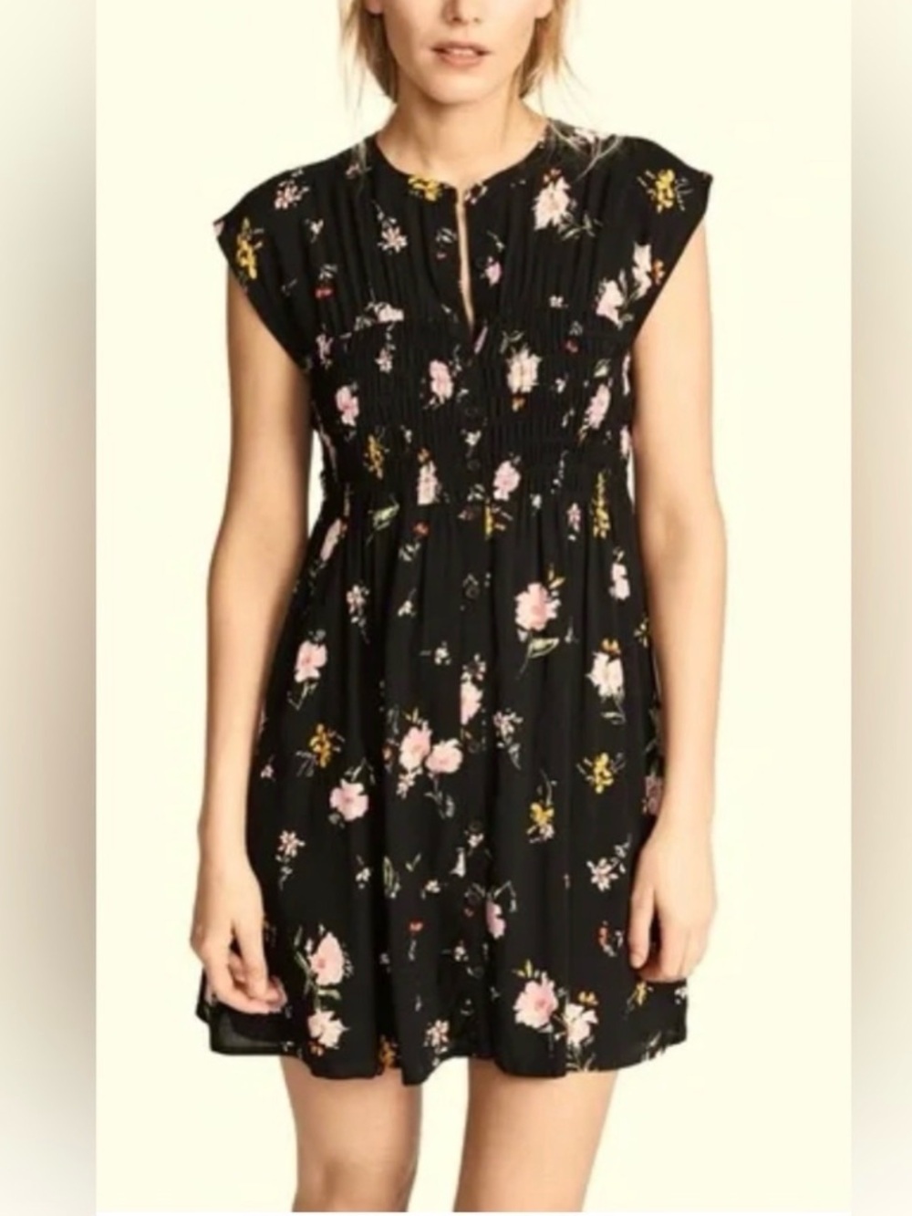 Free People Greatest Day Black Floral Smocked Short Dress